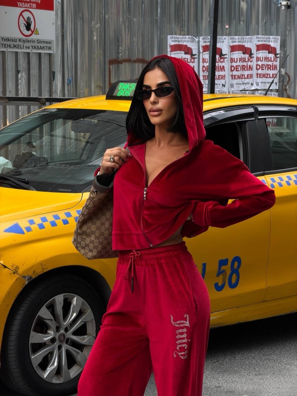 Juicy Couture Red Velour Cropped Hoodie & Joggers Set